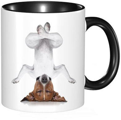 HRRASFAZF Ceramic Coffee/Tea Mug, 11 oz Funny Mugs,Yoga Animal,Funny Dog Upside Down Relaxing with Closed Eyes and Doing Yoga Calm,Gifts for Mothers Day,Birthdays,Christmas,Valentines,Anniversaries