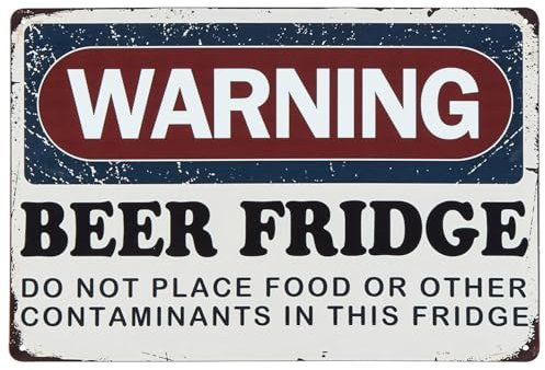 Warning Beer Fridge Durable Metal Tin Sign Beer Fridge Decorative Vintage Signs Kitchen Accessorie 8x12 Inch