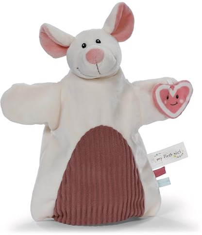 NICI Schmusetuch Handpuppe Maus 2in1 26x25cm - weiß - Kuscheltuch für Babys & Kleinkinder – Baby Schnuffeltuch zum Spielen, Greifen, Knuddeln und Entdecken - 61857