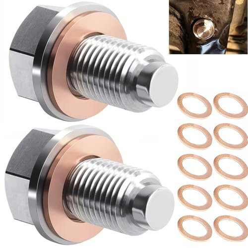 2Pcs Sump Plug, Sump Plug Washer, Oil Sump Plug - Magnetic Stainless Steel Drain Plug with 10 Washers for Engine Oil Pan Protection (2 Bolt + 10 Seals)