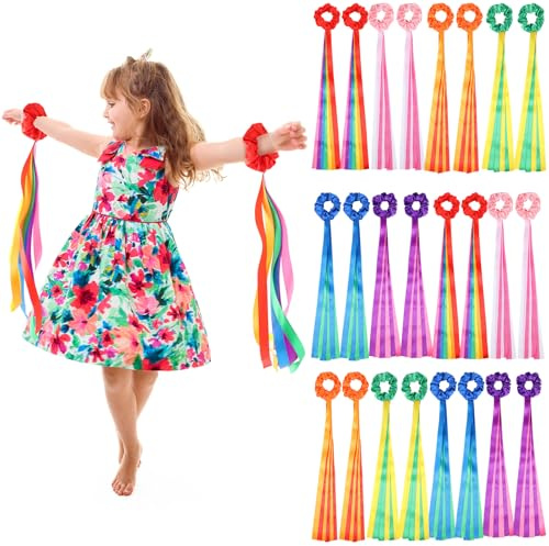 VioraWhite 24 Pcs Rainbow Dance Ribbons for Kids Rainbow Rhythm Ribbons Elastic Wrist Streamers Hand Held Rhythm Streamers Gymnastics Dance Party Props for Adult Decor (0.8 x 19.7 Inch,Multicolor)