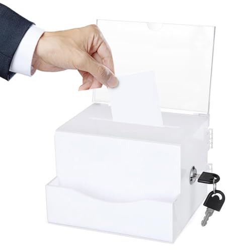 Acrylspendenbox, Spendenbox Abschließbar, Acrylspendenbox, Wahlurne, Empfohlene Box, mit Schwarzem Schlüssel, Zum Sammeln von Kärtchen, Verlosungen, Weiß