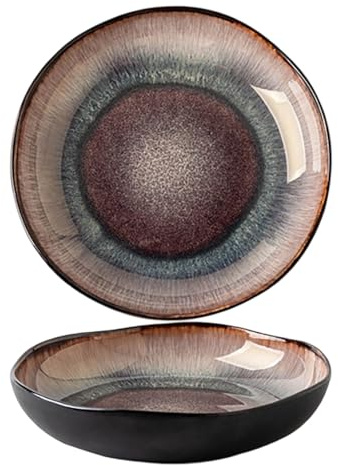 Serving Bowls- Set of 4 Bowls- Large Wide Shallow Ceramic Plates and Stackable Serving Bowls Sets for Pasta -Perfect for Housewarming, Blue (Blue, 8.5 in) Szq823 (Brown, 23.3x14cm)