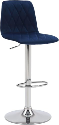 Lamboro Verona Velvet Kitchen Bar Stools, Single, Height Adjustable Gas Lift Stool With Backrest, Breakfast Bar Stool - Blue