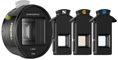Freewell 1.55x Anamorphic Lens for iPhone & Samsung 3-in-1 Streak | Neutral, Gold, Blue - Cinematic Smartphone Lens with Oval Bokeh - Compatible with 17mm Mount Case & Cage