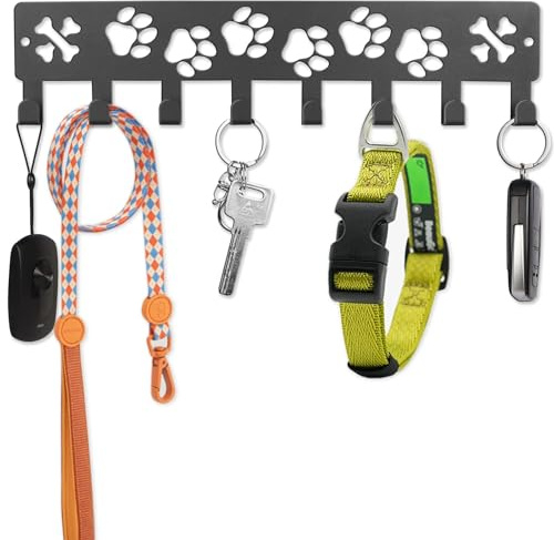 Porte-clés mural pour chiens en métal noir – Porte clef mural décoratif avec empreintes de pattes, accroche clef entrée, ou salon – Support de rangement pour clés, laisses, décoration murale élégante