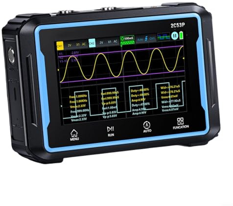 Digital Oscilloscope 2CH, 50MHz Bandwidth 4.3 Inch Touchscreen Signal Generator Multimeter 3-in-1 Portable Dual Channel Scope for Engineers and Students