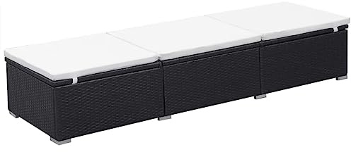 Tomostar Bain de Soleil, Chaise Longue Jardin Extérieur Transat pour Piscine avec Coussin Résine tressée 195 x 60 x 31 cm Noir