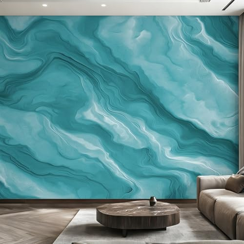 Generisch Wandtapete Abstrakt Marmor Tapete Moderne Türkis Blau Achat 350x256 cm, Tapeten Schlafzimmer Türkis Blau Fototapete Wohnzimmer, Vliestapete Wanddeko, Motivtapeten w6g20