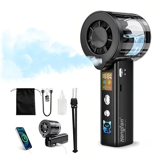 4-in-1 portable spray handheld fan,Extra-large battery USB rechargeable spray fan,Adjustable 1-100 Speed,mini fan,foldable personal fan,LED display,for Travel/makeup/Outdoor/Camping/concert(Black)