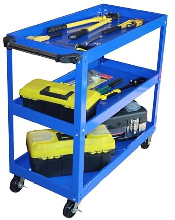 Relaxdays Werkstattwagen, Werkzeugwagen mit 3 Ebenen, mobiler Montagewagen, bis 100 kg, HBT: 76 x 35 x 78 cm, Farbwahl