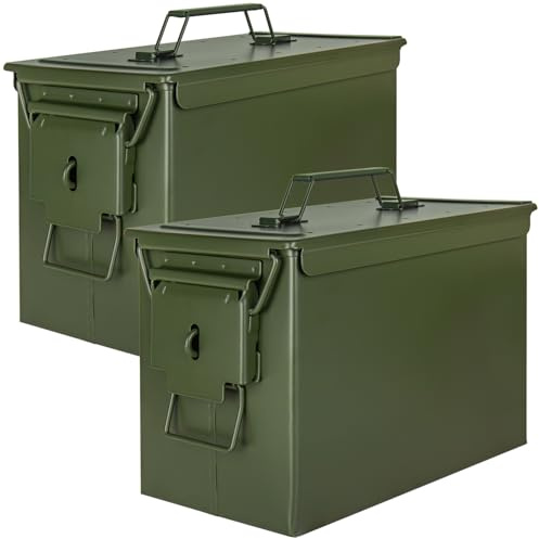 Trucky Munitionsbox Ammo Box Metallkiste Munitionskiste Metallbox | Set 2x 33 x 19 x 23 cm, Grün, Aufbewahrungsbox mit Deckel, Army, Metall