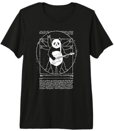 Vitruvian Rock Panda, Leonard de Vinci, Art, Music, Fun T-Shirt Haut de Gamme