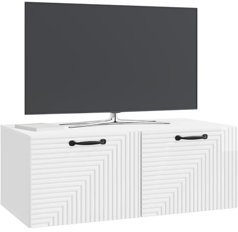 vidaXL Wandmontierter TV-Schrank Hochglanz Weiß 78,5 x 41 x 30 cm, Wohnzimmer, moderner rechteckiger Stauraum, wandmontierte Medienkonsole, platzsparendes Möbel für Dein Zuhause