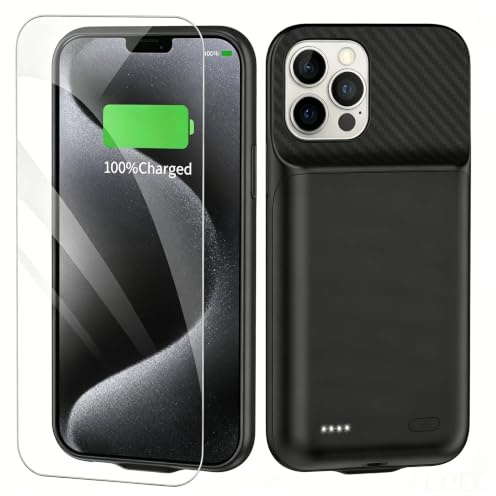 TAYUZH Battery Case for iPhone 15 Pro Max, 10000mAh Portable Rechargeable Charging Case, 360° Protection, Black