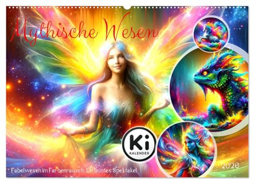Mythische Wesen - Fabelwesen im Farbenrausch: Ein buntes Spektakel (Wandkalender 2026 DIN A2 quer), CALVENDO Monatskalender: Farbenpracht mythischer Kreaturen (CALVENDO Glaube)