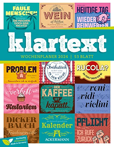 Klartext Sprüche - Wochenplaner Kalender 2024, Wandkalender im Hochformat (25x33 cm) - Typografie, Wochenkalender mit Rätseln und Sudokus