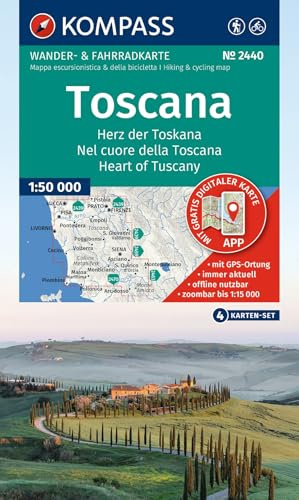 KOMPASS Wanderkarten-Set 2440 Toscana, Herz der Toskana, Nel cuore della Toscana, Heart of Tuscany (4 Karten) 1:50.000: inklusive Karte zur offline Verwendung in der KOMPASS-App. Fahrradfahren.