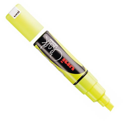 Uni-Ball 186407 - Fenster- und Kreidemarker UNI CHALK mit Keilspitze 8 mm, fluoreszierend gelb, 1 Stück