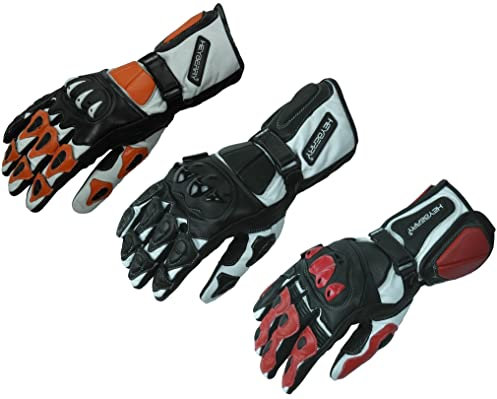 HEYBERRY Motorradhandschuhe Leder Roller schwarz weiß orange Gr. XL