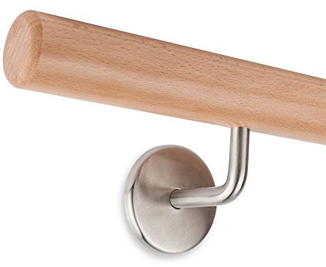 Handlauf Set Holz Buche 45mm rund inkl. 2 Edelstahlhalter zum Einschrauben_neu (140 cm)