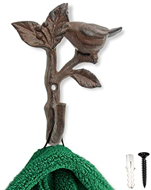 Comfify Vogel auf Ast Wandhaken - Metall, strapazierfähig, rustikal, Vintage, recyceltes Metall, dekorative Geschenkidee - 4.75x1.8x6 - Mit Schrauben und Dübeln - Braun