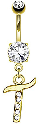 Piercingfaktor Bauchnabelpiercing Chirurgenstahl Bauch Bauchnabel Piercing Banane Stecker Anhänger mit Buchstaben Kristall Gold IP Buchstabe N