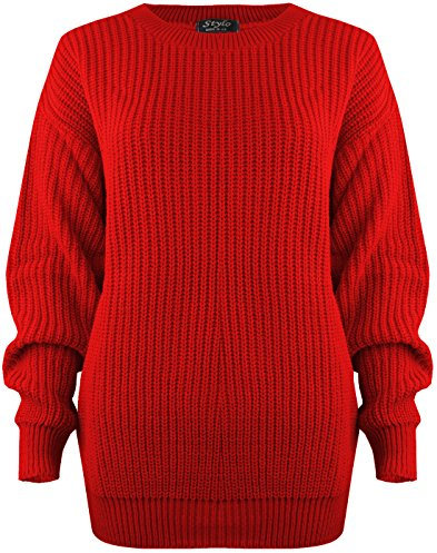 SA Fashions® Oversized New Ladies Womens Chunky Baggy Jumper Knitted Sweater Thick Top S-XL 8-18 (M/L (12-14), Red)