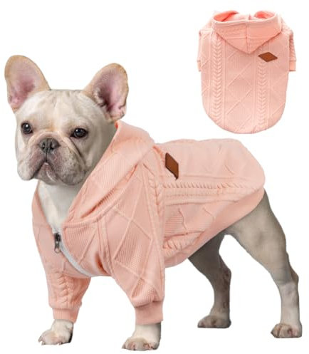 meioro Reißverschluss mit Kapuze Hund Pullover Haustier Kleidung Hund Katze Kleidung niedlich Haustier Kleidung warme Kapuze Winter warme Welpen französische Bulldogge (L, Rosa)