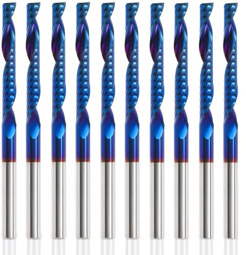 hqmaster 3.175 x 2,86 x 25 mm End Mill sola flauta de 1 filo CNC cortador en espiral router Bits (PCB herramienta de fresado de corte de acero de tungsteno Upcut Bit, 10 unidades