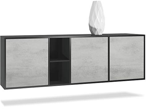 Vladon Kommode Cuba, Made in Germany, Schwarz matt/Beton Oxid Optik - Modernes Sideboard für Ihr Wohnbereich - (BxHxT) 182x53x35 cm