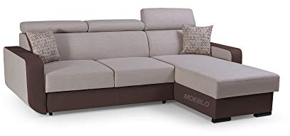 mb-moebel Ecksofa mit Schlaffunktion Eckcouch mit Bettkasten Sofa Couch mit verstellbare Kopfstütze L-Form Polsterecke Schlafsofa Gästebett - 236x165x97 cm - Pedro (Beige + Braun, Ecksofa Rechts)