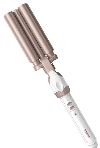 Conair Double Ceramic 3 Barrel Curling Iron, Triple Barrel Waver Hair Tool Creates Deep, Continuous Waves, Hair Curler for All Hair Lengths, White/Rose Gold
