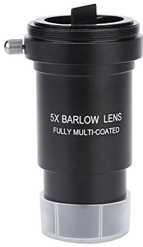Barlow Lens 5X, Multi-coated 1.25 5X Barlow Lens M42 Thread for Telescopes Eyepiece M42 x 0.75mm Thread T-Adaptor, Can be Attached to DSLR or SLR Camera via a Separate Ring Adapter
