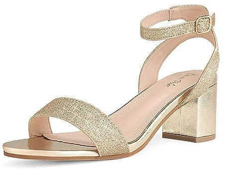 DREAM PAIRS Women's Sandals Open Toe Ankle Strap Low Block Chunky Heels Sandals Party Dress Pumps Shoes CARNIVAL,Size 9,Gold/Glitter,CARNIVAL