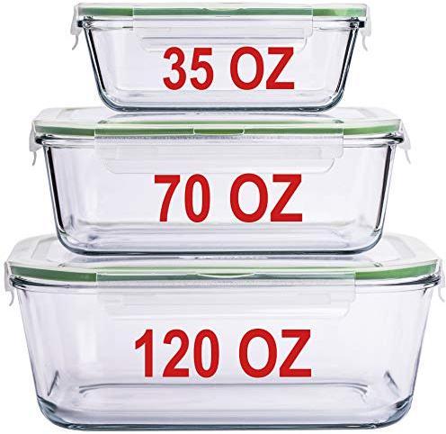 Große Glasbehälter für die Aufbewahrung von Lebensmitteln mit Deckel, Vorratsdosen aus Glas, verschließbarem Set 3 Stück, 3,4 l, 1,9 1 l