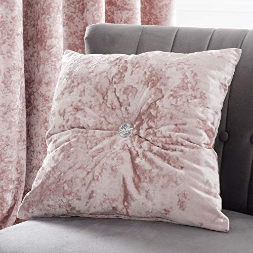 Catherine Lansfield Crushed Velvet Diamante 45x45cm Cushion Blush Pink