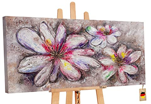 YS-Art XXL Abstrakt Acryl Gemälde auf Leinwand wundervolle Blumen handgemalt Wandbilder Wohnzimmer modernes Design Bilder Pastellfarben echte Kunst 100x50 cm