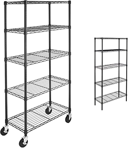 Amazon Basics 5-stöckiges Stahlregal mit 5 Regalböden, bis zu 160 kg Traglast pro Regalboden, Schwarz, Industriell, Lackiert, Bodenmontage, Aufbewahrung, Unisex