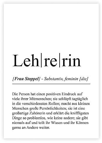 321GESCHENKE Personalisiertes Definitionsposter „LEHRERIN“ Geburtstag, Bedanken, beste Lehrerin, Weihnachten, Geschenk, Abschied, Danke, Schule, Duden