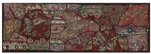 Dekorativer Tischläufer aus Ethno-Baumwolle, indisches Abendessen, Patchwork-Perlen, bestickt, Tischläufer für Zimmer, handgefertigt, 40,6 x 152,4 cm