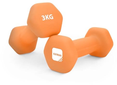 KAYMAN Neoprene Dumbbells with Anti-Slip Grip,Hex Edges,Water-Resistant Surface & Workout Poster-Weight Set for Home, Gym & Fitness (1kg 2kg 3kg 4kg 5kg 6kg 8kg 10kg) (3 Kg)