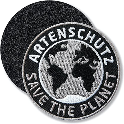Artenschutz, Save the Planet/Klett-Patch gestickt 60 mm rund/Klett Patch Patches Aufnäher Applikation zum aufnähen aufkleben auf Kleidung Rucksack Taschen
