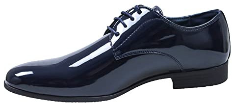 Scarpe Uomo Class Blu Scuro Vernice Linea Classica Eleganti Cerimonia (Blu Scuro Lucide, Numeric_43)