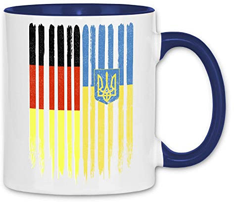 wowshirt Tasse Deutschland Ukraine Deutsche ukrainische Flagge Dreizack Wurzeln, Farbe:White - Navy