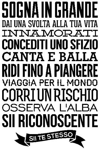 ADESIVI MURALI PER LA CASA WALL STICKERS SOGNA IN GRANDE STICKER FRASE AFORISMA ADESIVO MURALE (Cm 30X60, Nero)