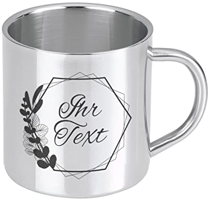 STEMPEL-FABRIK – personalisierbarer Edelstahlbecher mit Namen – Motiv Eukalyptus – Für Rechtshänder – gravierter Kaffeebecher doppelwandig – tolle Geschenkidee für Outdoor-Aktivitäten
