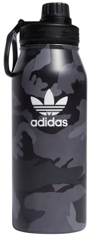 adidas Originals 1 Liter (32 oz) Metal Water Bottle, Hot/Cold Double-Walled Insulated 18/8 Stainless Steel, Adi Camo Black/Black/White, One size