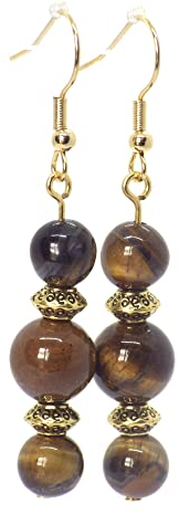 Thurcolas schicke und klassische Ohrhänger aus braunem Tigerauge und goldenem Edelstahl