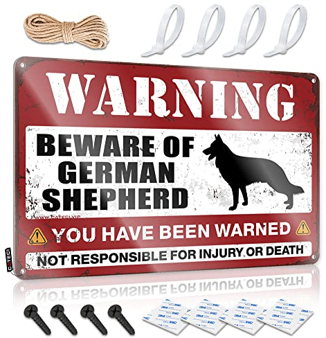 COTECI Warnschilder für Schlafzimmer, Vorsicht vor Deutschen Schäferhund, Metallschild, Geschenke für Waffenbegeisterte, Männer, Cai-Warnschild (Größe: 20 x 30 cm)